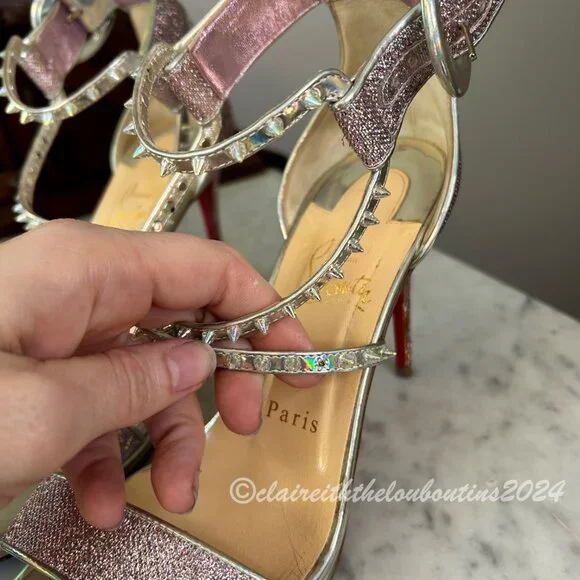 Christian Louboutin Choca Lux 100 Lupin Pink Spike Sandals size 38